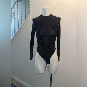 H&M Black Shimmery Backless Bodysuit Size Small